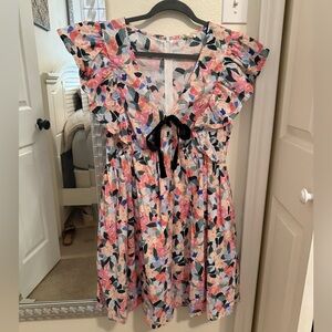 Entro Floral Print Dress With Bow Detail Size Large